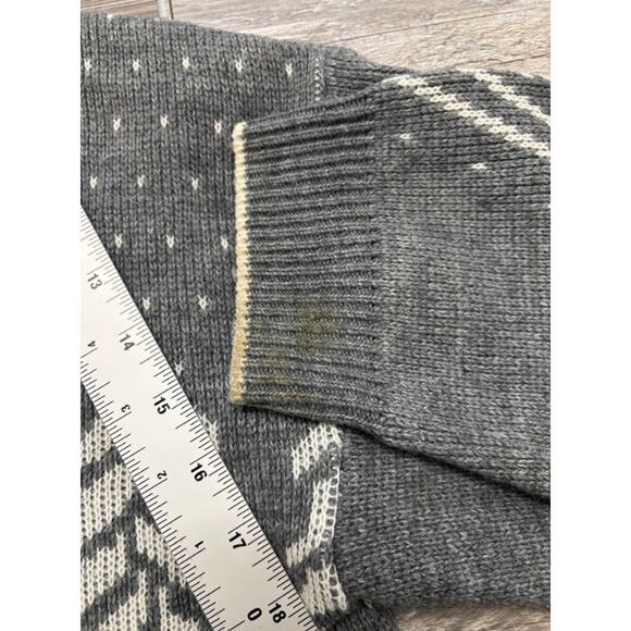 Vintage Sweet Tree Gray Mens M Full Zip Knit Snowflake Deer AOP Cardigan Sweater - Picture 5 of 8